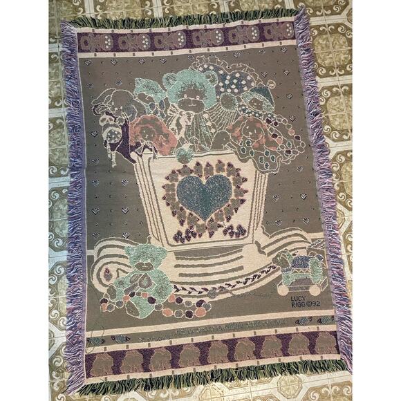 Vintage Lucy Rigg Teddy Bear Tapestry Blanket 1992 Bible Quote Nursery 32x46 - Picture 4 of 5